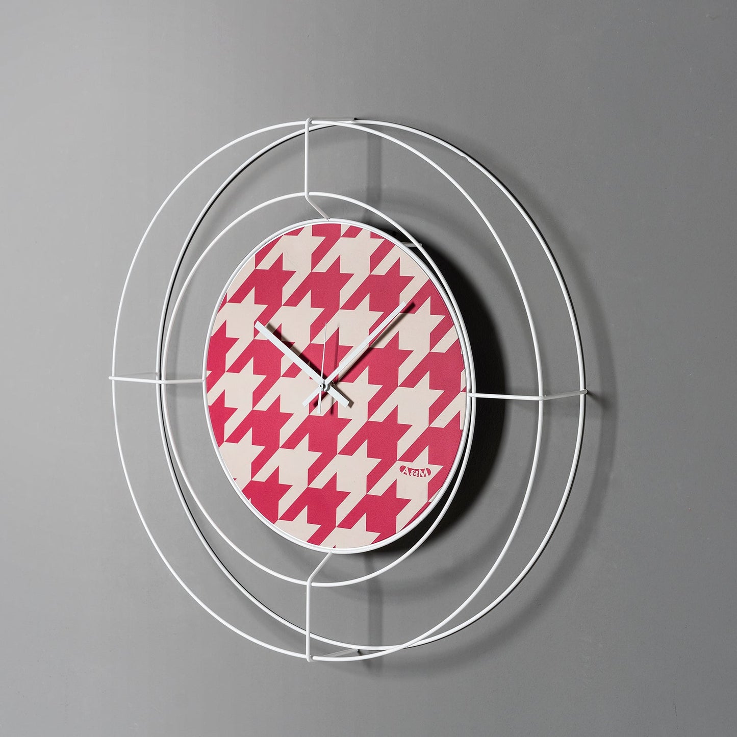 Orologio da parete di design Nudo piccolo Pied de Poule magenta