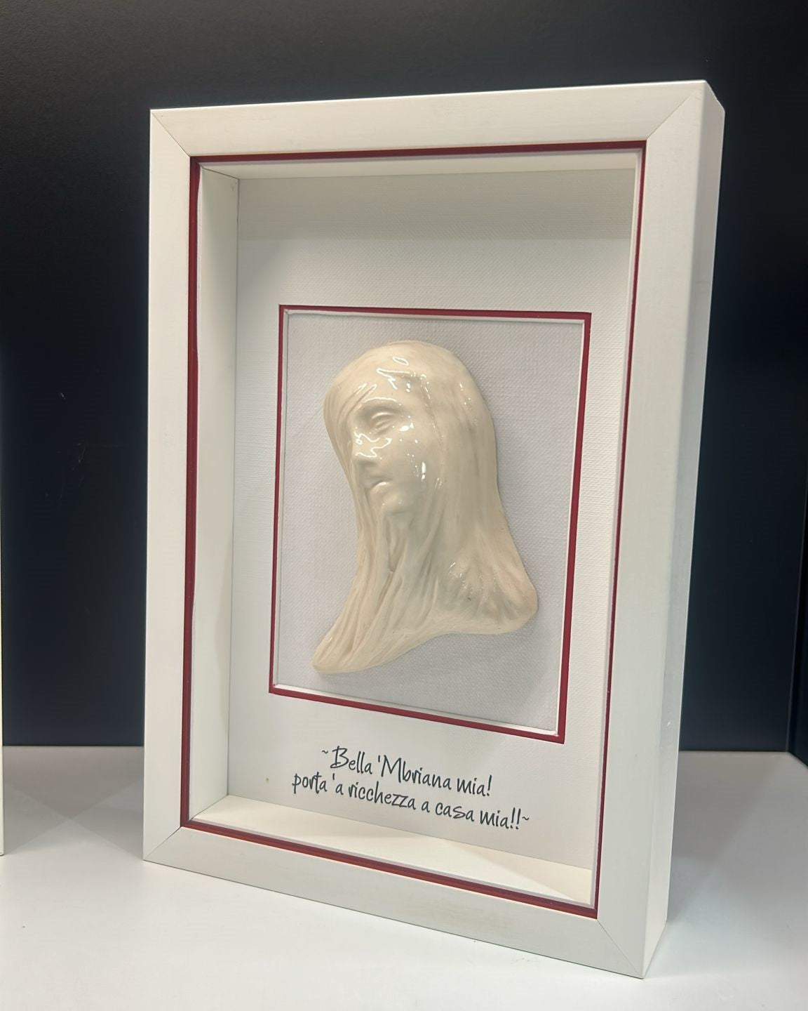 Beautiful White Ceramic Mbriana with Frame and Customizable Phrase
