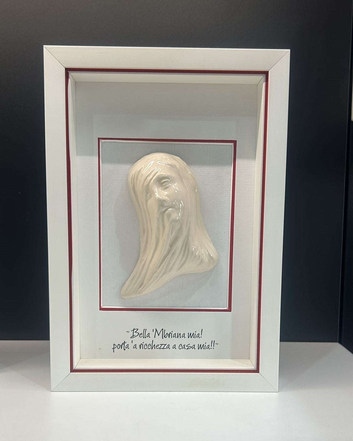 Beautiful White Ceramic Mbriana with Frame and Customizable Phrase