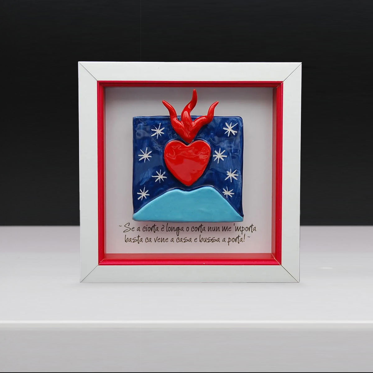 Customizable Neapolitan Ceramic Tile "Vesuvius, Heart, and Horns"