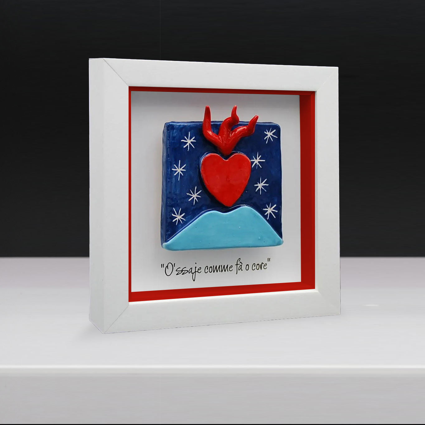 Customizable Neapolitan Ceramic Tile "Vesuvius, Heart, and Horns"