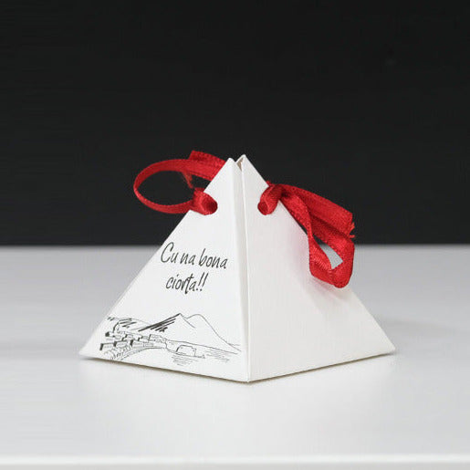 Mini ceramic countertop horn, assorted colors, in a pyramid box with graphite