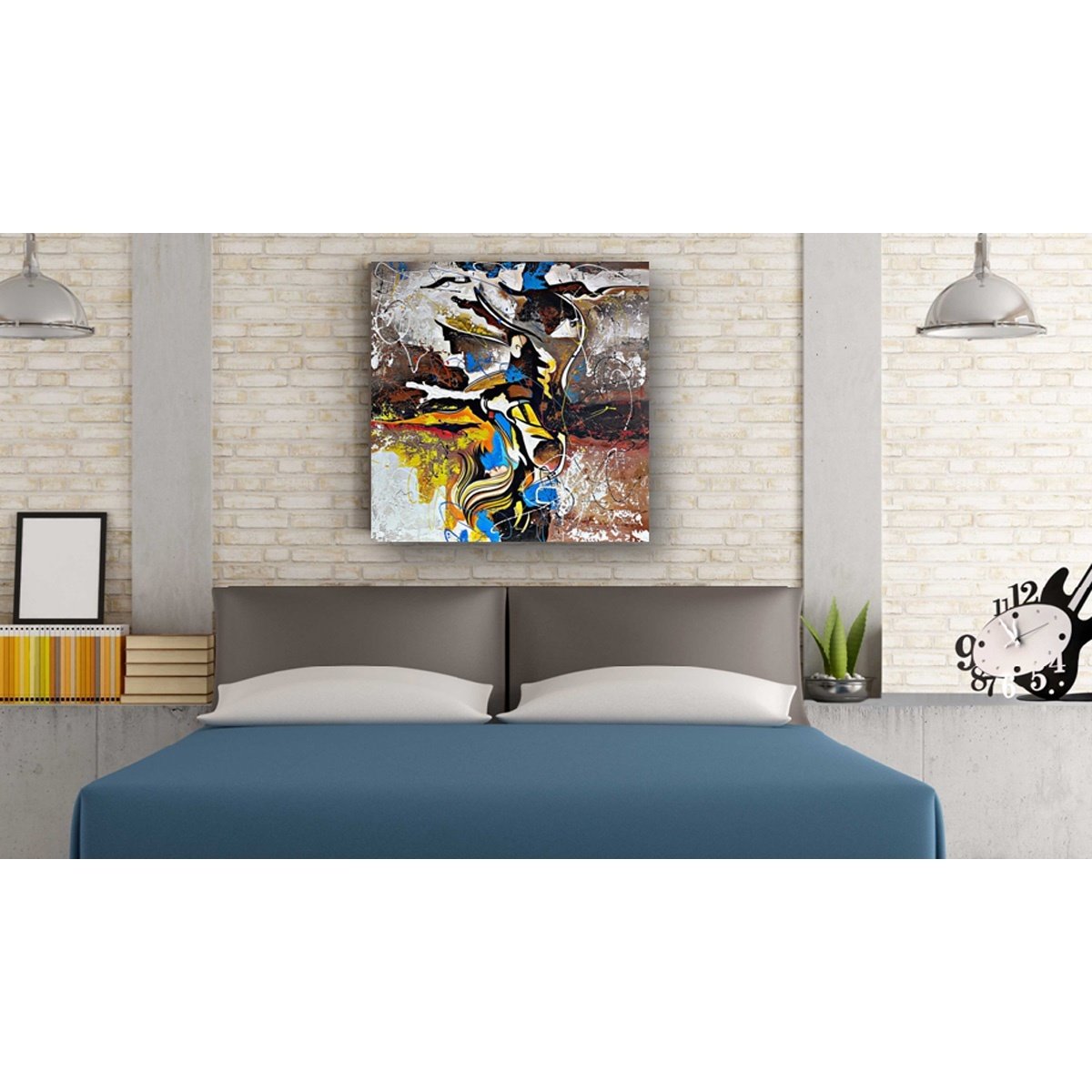 FEMME ATTIREE JAUNE ET BLEU 90X90