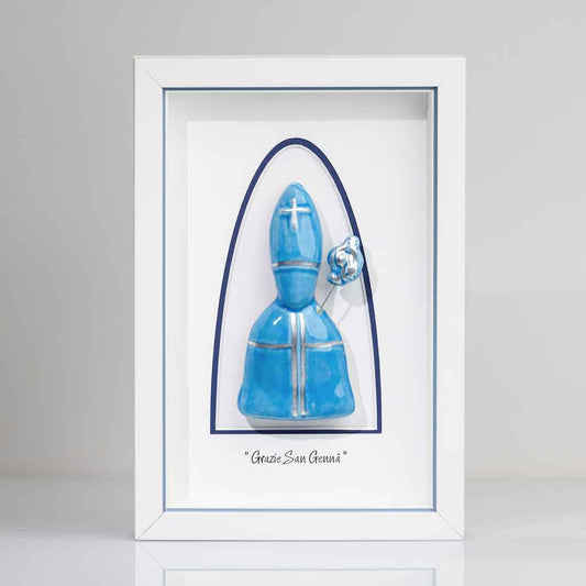 Ikone von San Gennaro aus blauer Keramik – 22x15 cm