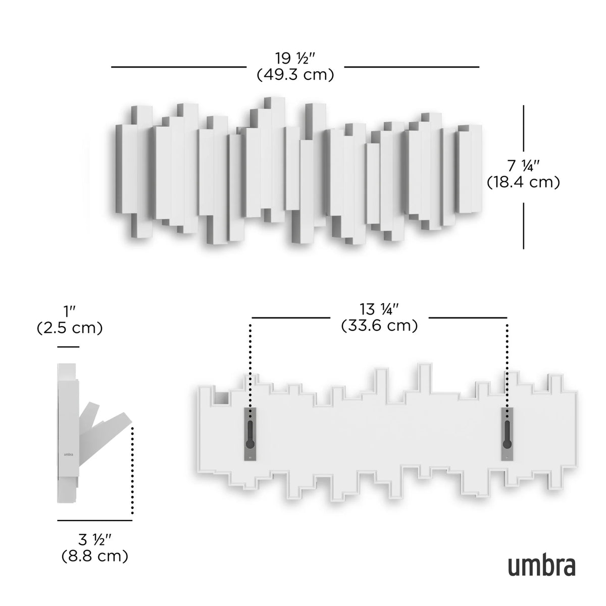 Appendiabiti da Parete a Scomparsa Sticks – Bianco – 5 Ganci Umbra