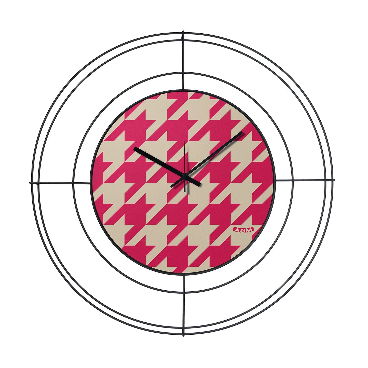 Orologio da parete di design Nudo piccolo Pied de Poule magenta