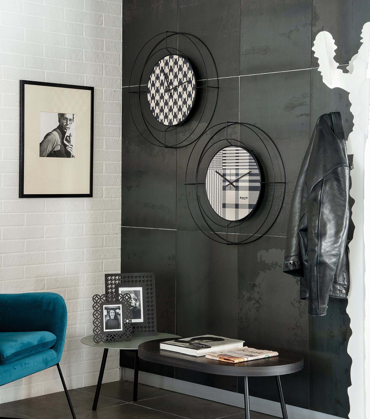 Orologio da parete di design Nudo piccolo Pied de Poule nero