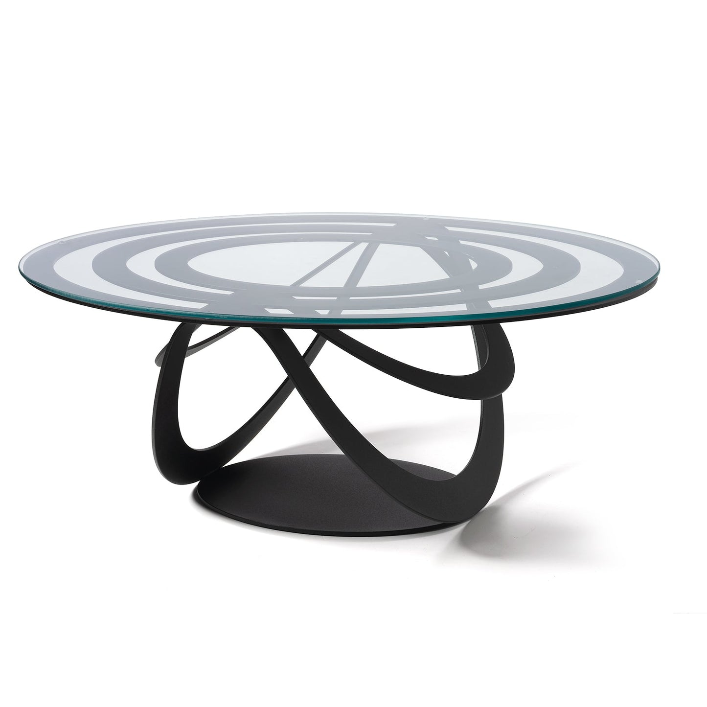 Table basse ovale optique en fer et verre