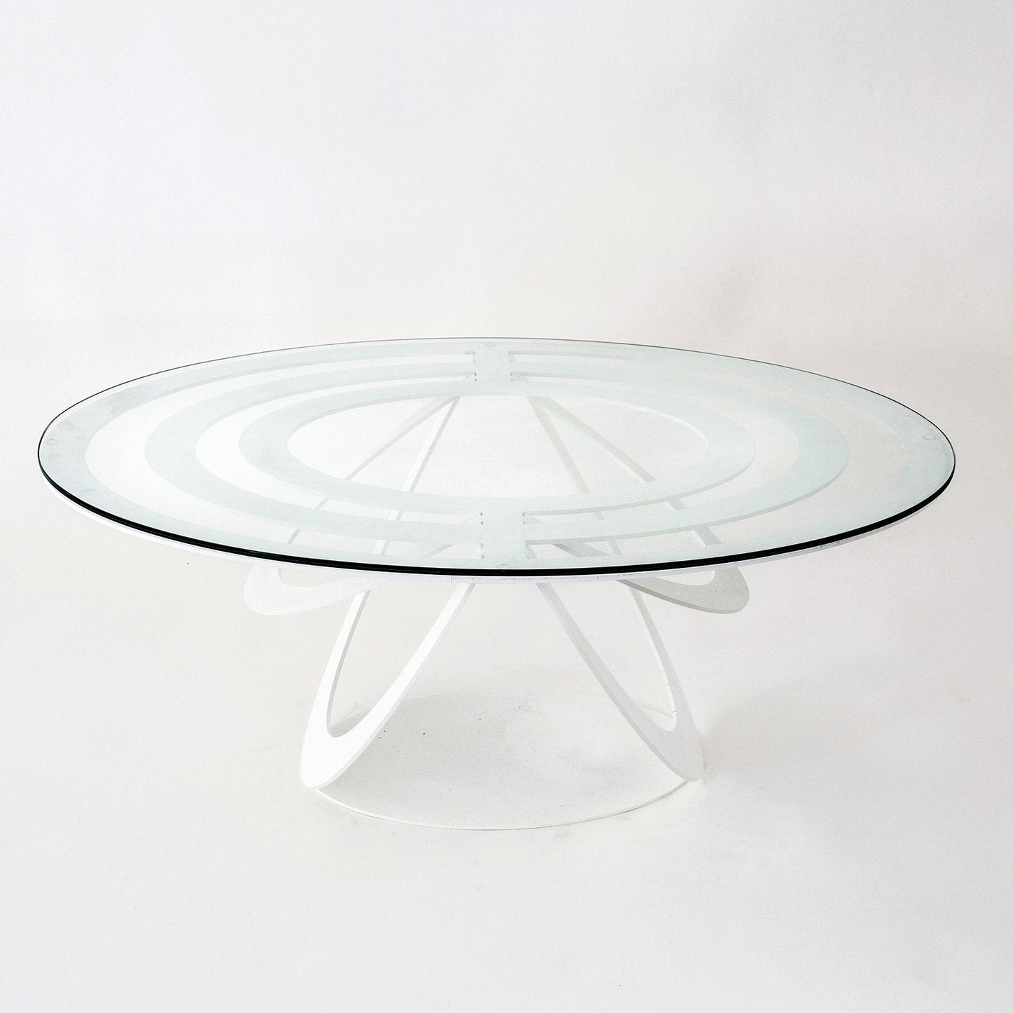 Table basse ovale optique en fer et verre