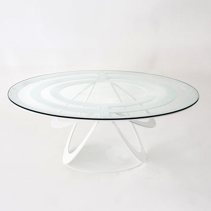 Optical oval iron and glass coffee table