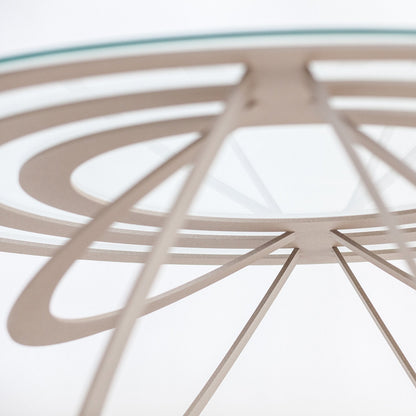 Optical oval iron and glass coffee table