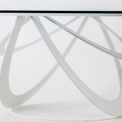Optical oval iron and glass coffee table