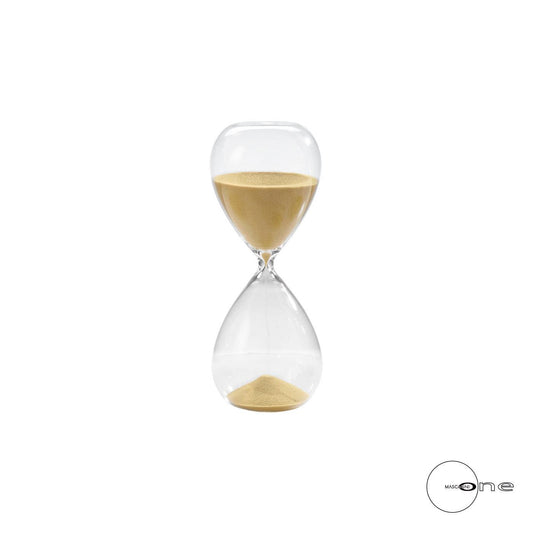 Sablier en verre sable-or, hauteur 12 cm