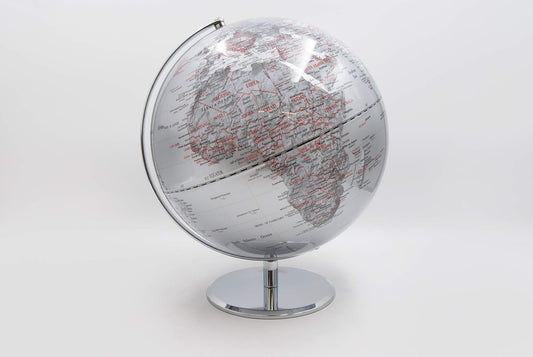 Globe terrestre élégant avec base en acier argenté – Carte détaillée Ø 30 cm
