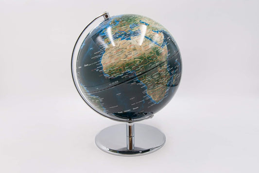Globe terrestre élégant avec base en acier et sphère en méthacrylate - Diamètre 25 cm, couleur bleue