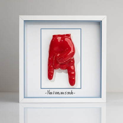 Carreau en céramique « Cornes rouges » avec cadre en bois – Artisanat napolitain personnalisable