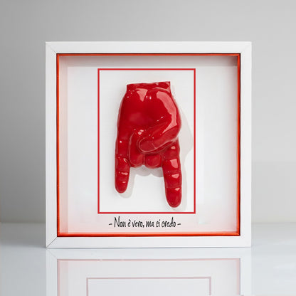 Carreau en céramique « Cornes rouges » avec cadre en bois – Artisanat napolitain personnalisable