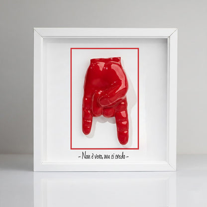 Carreau en céramique « Cornes rouges » avec cadre en bois – Artisanat napolitain personnalisable
