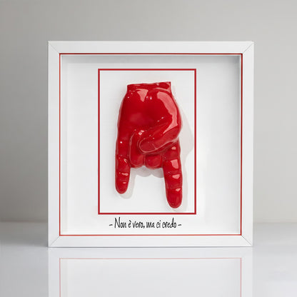 Carreau en céramique « Cornes rouges » avec cadre en bois – Artisanat napolitain personnalisable