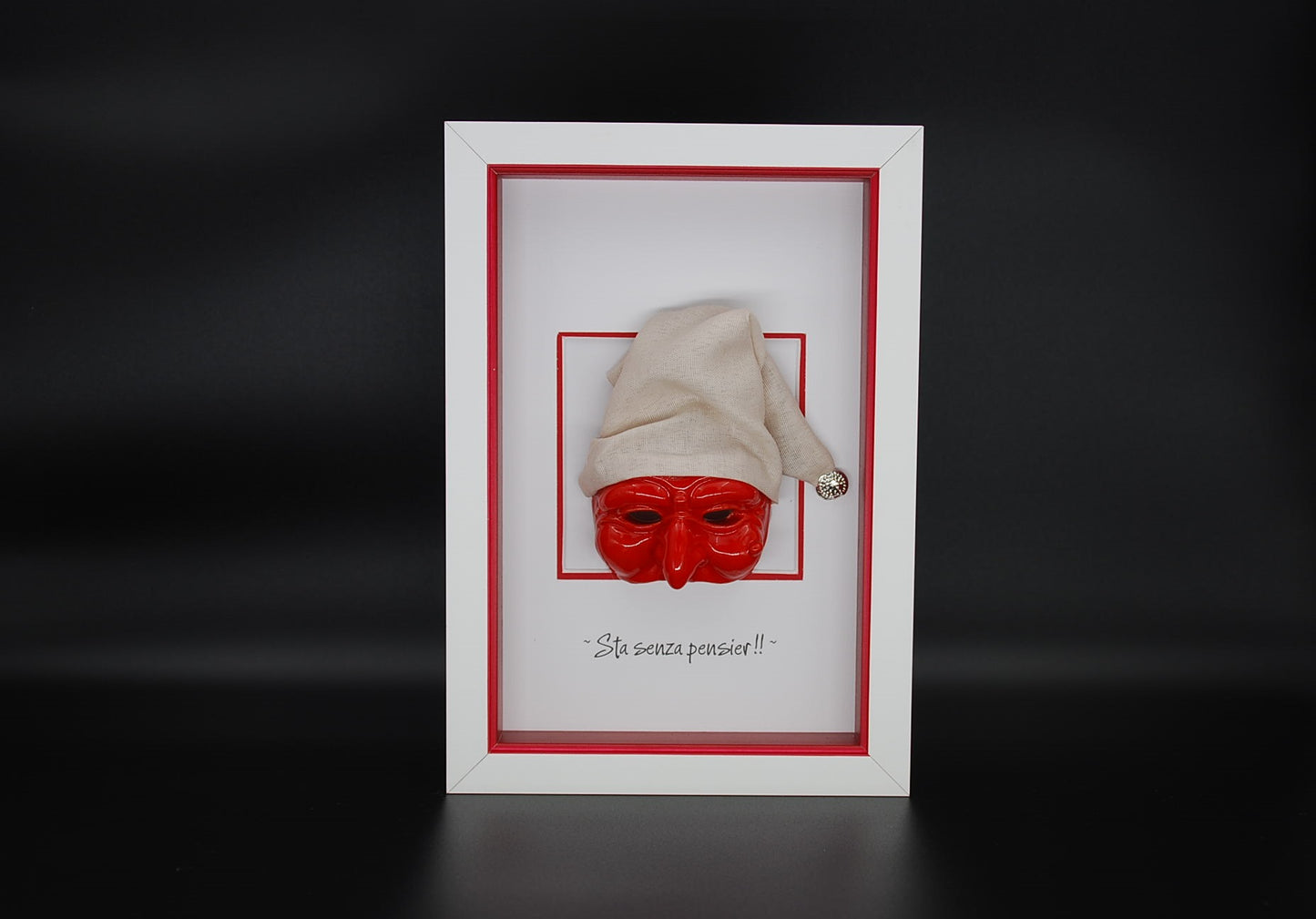 Pulcinella Mask with Frame - A Neapolitan Artisanal Work