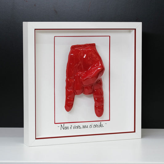 “Red Horns” Ceramic Tile with Wooden Frame – Customizable Neapolitan Craftsmanship