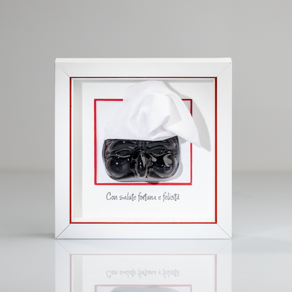 Pulcinella in Ceramica Nera – 16x16 cm