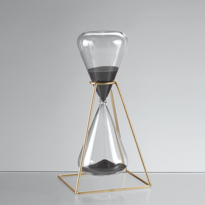 Glass Hourglass with Iron Stand – Dark Grey Sand Colour – 30 Minutes Dimensions: 12x12x25 h cm