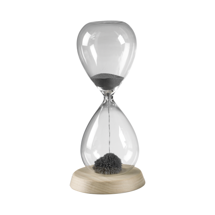 Sablier magnétique avec base ronde en bois et sable de fer Hauteur 20 cm