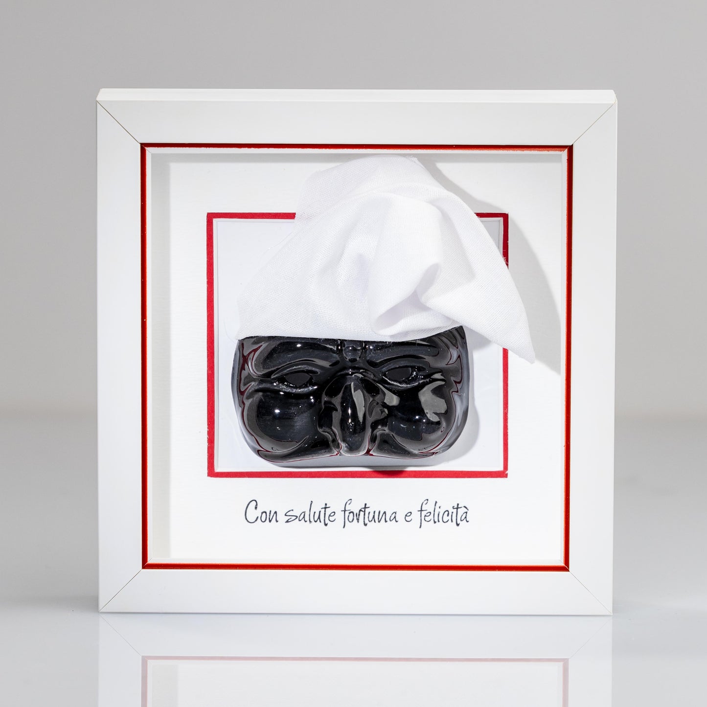 Pulcinella in Ceramica Nera – 16x16 cm