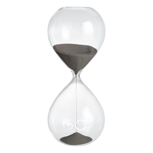 Sablier en verre d'environ 30 minutes – Design élégant avec sable gris, 30 cm de hauteur