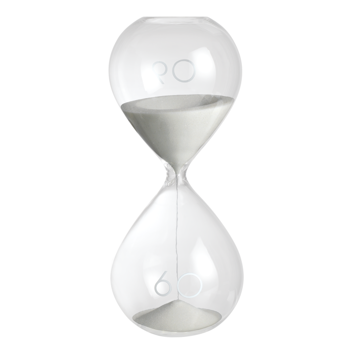 Sablier en verre d'environ 30 minutes – Design élégant avec sable blanc, 30 cm de hauteur