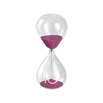 Sablier en verre avec sable fuchsia – Élégance et fonctionnalité Hauteur 15 cm Durée environ 10 minutes 