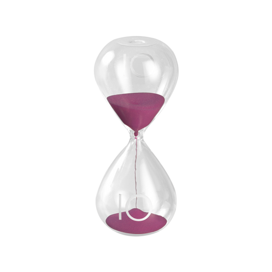 Sablier en verre avec sable fuchsia – Élégance et fonctionnalité Hauteur 15 cm Durée environ 10 minutes 
