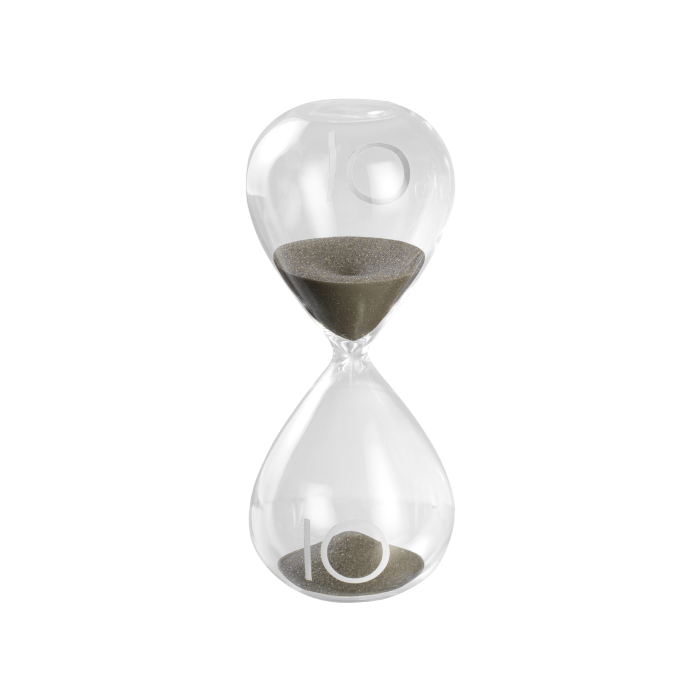 Sablier en verre avec sable gris – Élégance et fonctionnalité Hauteur 15 cm Durée environ 10 minutes 