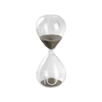 Sablier en verre avec sable gris – Élégance et fonctionnalité Hauteur 15 cm Durée environ 10 minutes 