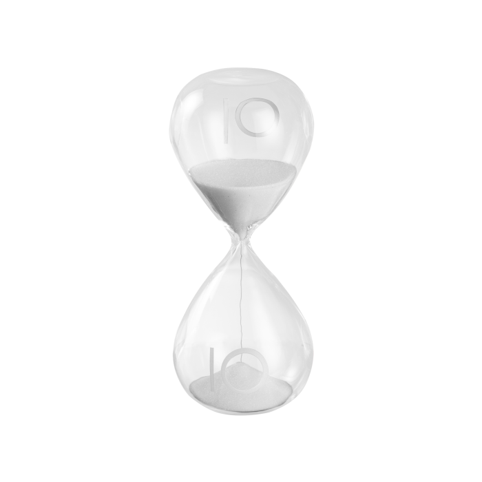 Sablier en verre avec sable blanc – Élégance et fonctionnalité Hauteur 15 cm Durée environ 10 minutes