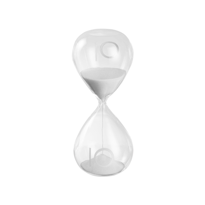 Sablier en verre avec sable blanc – Élégance et fonctionnalité Hauteur 15 cm Durée environ 10 minutes