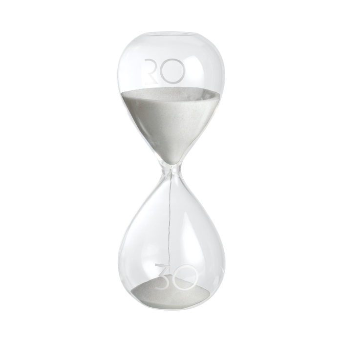 Sablier en verre avec sable blanc – Élégance et fonctionnalité Hauteur 19 cm Durée environ 30 minutes 