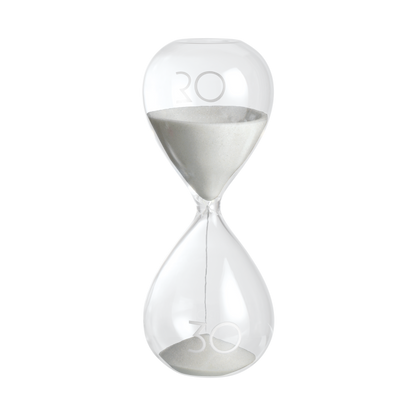 Sablier en verre avec sable blanc – Élégance et fonctionnalité Hauteur 19 cm Durée environ 30 minutes 