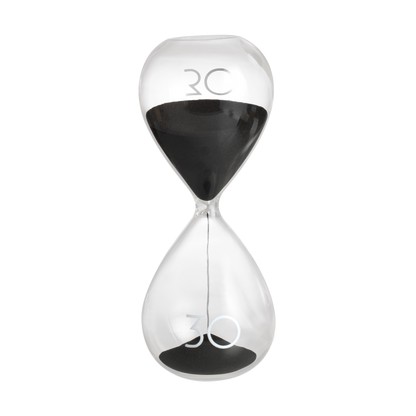 Sablier en verre avec sable noir – Élégance et fonctionnalité Hauteur 19 cm Durée environ 30 minutes 