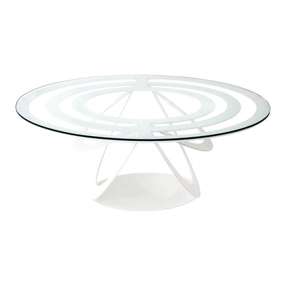 Optical oval iron and glass coffee table
