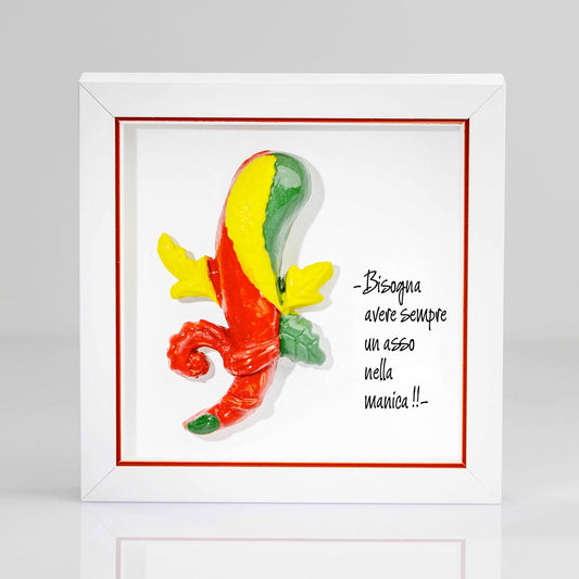 Quadro con Asso di Bastoni napoletano in ceramica smaltata multicolore