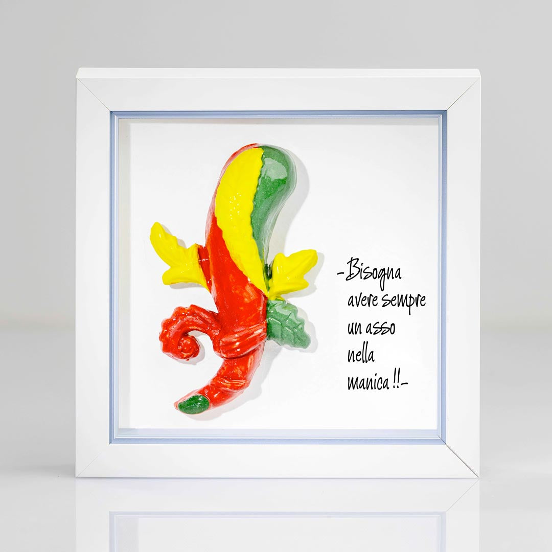 Quadro con Asso di Bastoni napoletano in ceramica smaltata multicolore idea regalo