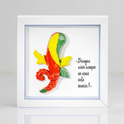 Quadro con Asso di Bastoni napoletano in ceramica smaltata multicolore idea regalo