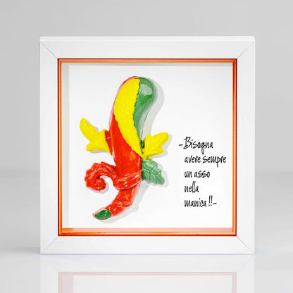 Quadro con Asso di Bastoni napoletano in ceramica smaltata multicolore made in italy