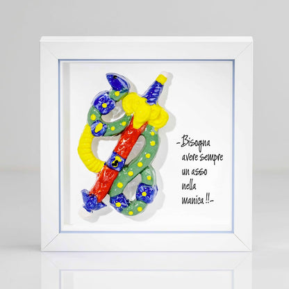 Quadro decorativo con Asso di spade napoletano in ceramica fatta a mano anapoli rigo azzurro
