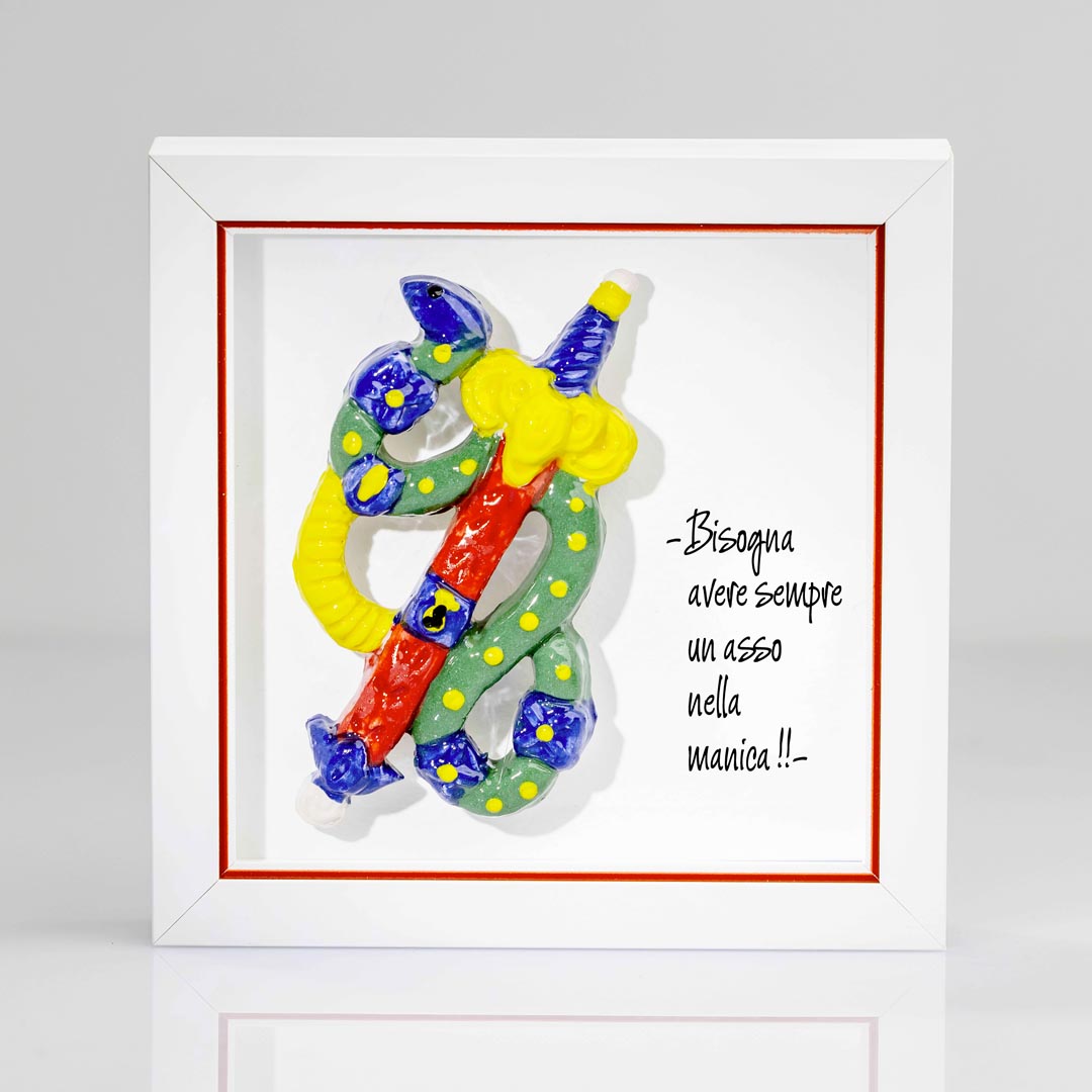 Quadro decorativo con Asso di spade  napoletano in ceramica fatta a mano rigo rosso