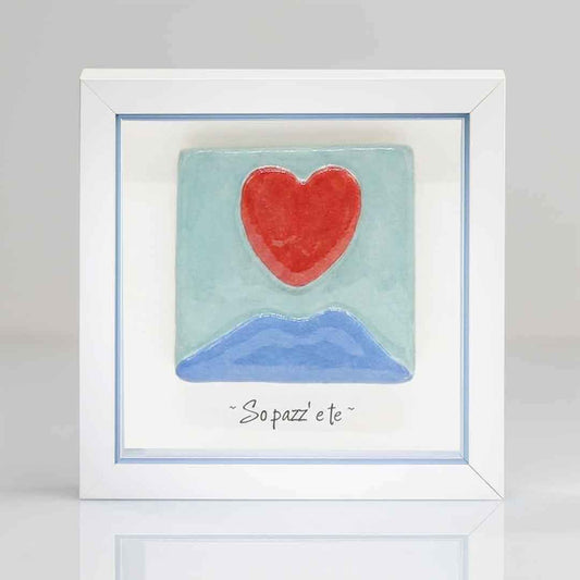 Quadretto in Ceramica Vesuvio con  Cuore Colore Azzurro