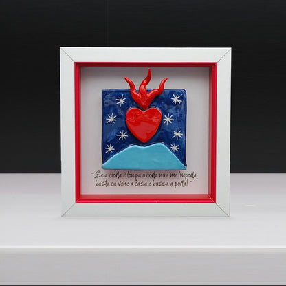 Customizable Neapolitan Ceramic Tile "Vesuvius, Heart, and Horns"