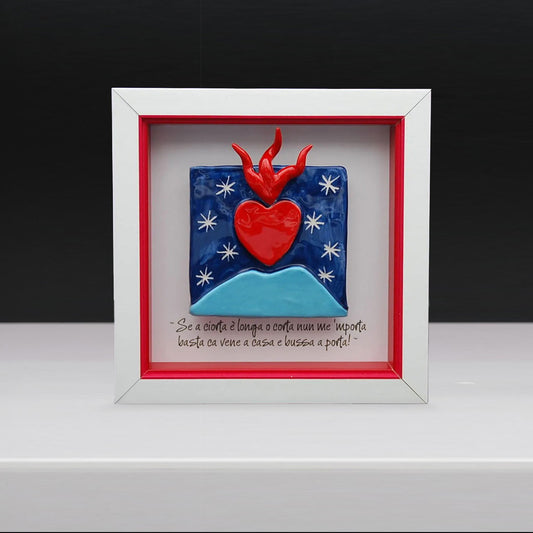 Customizable Neapolitan Ceramic Tile "Vesuvius, Heart, and Horns"
